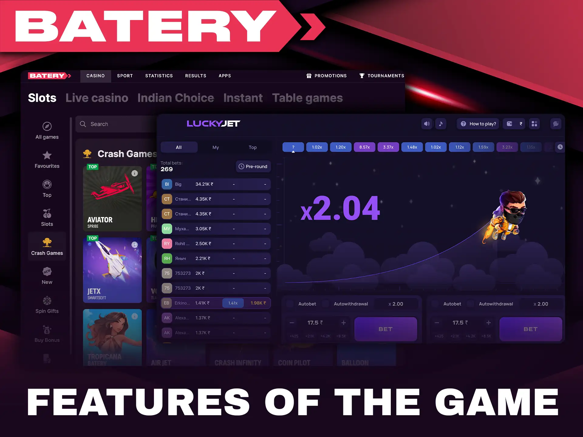 Discover the key features of the Lucky Jet game on Batery.