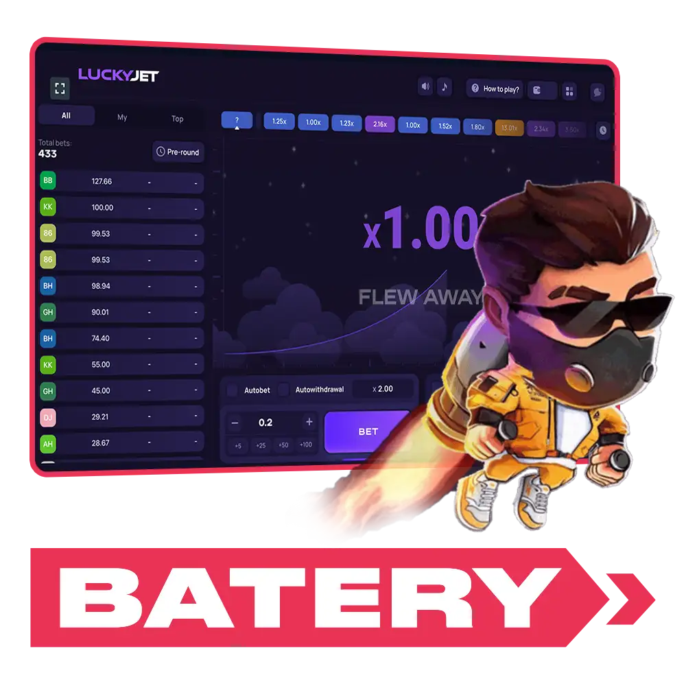 Play Lucky Jets and chase rewards at Batery casino.