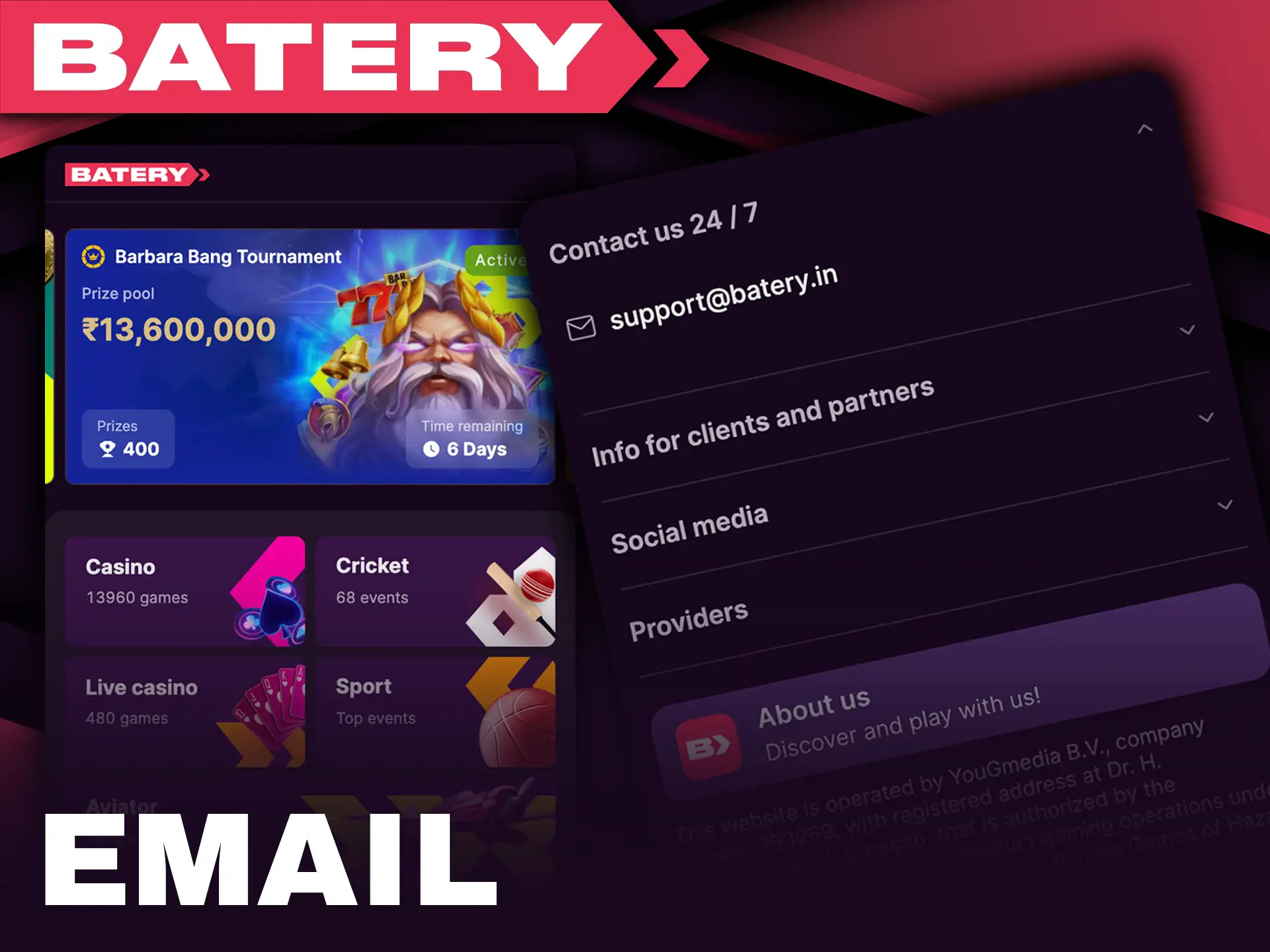 Get help anytime with Batery email support.