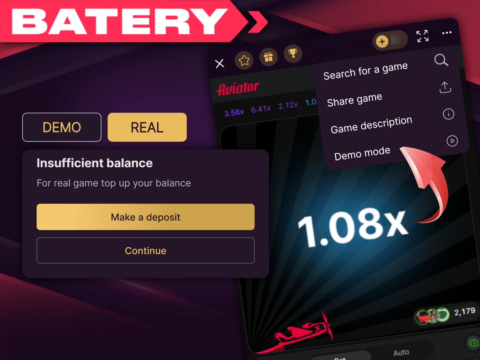 Select the demo mode or the real money mode.