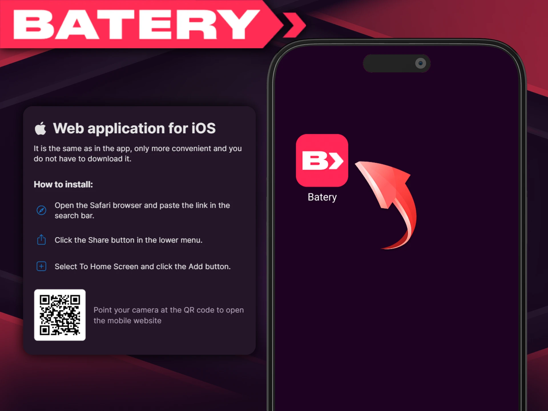Instructions for installing the Batery app on your iOS device.