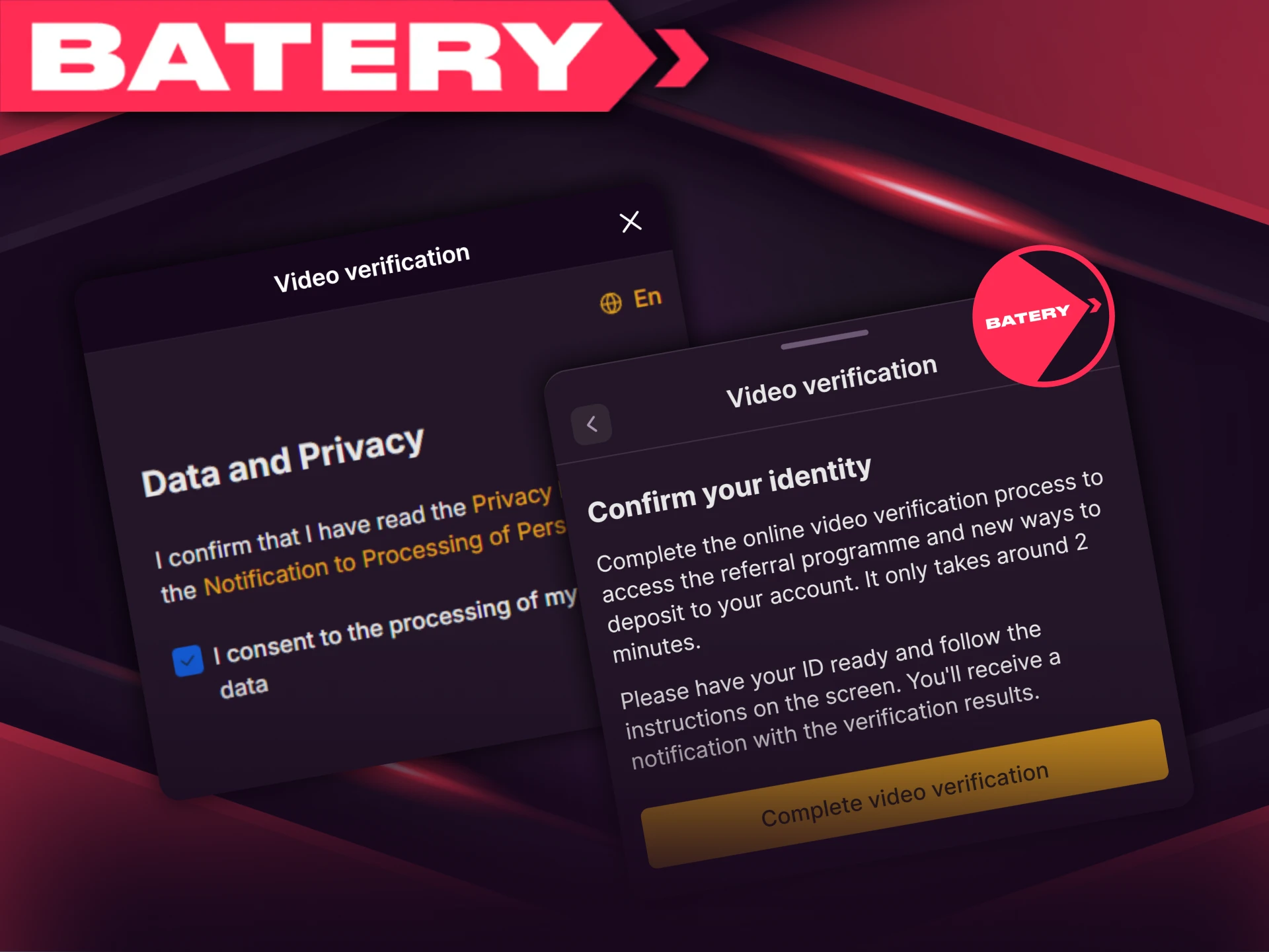 For complete security, you need to verify your Batery account.