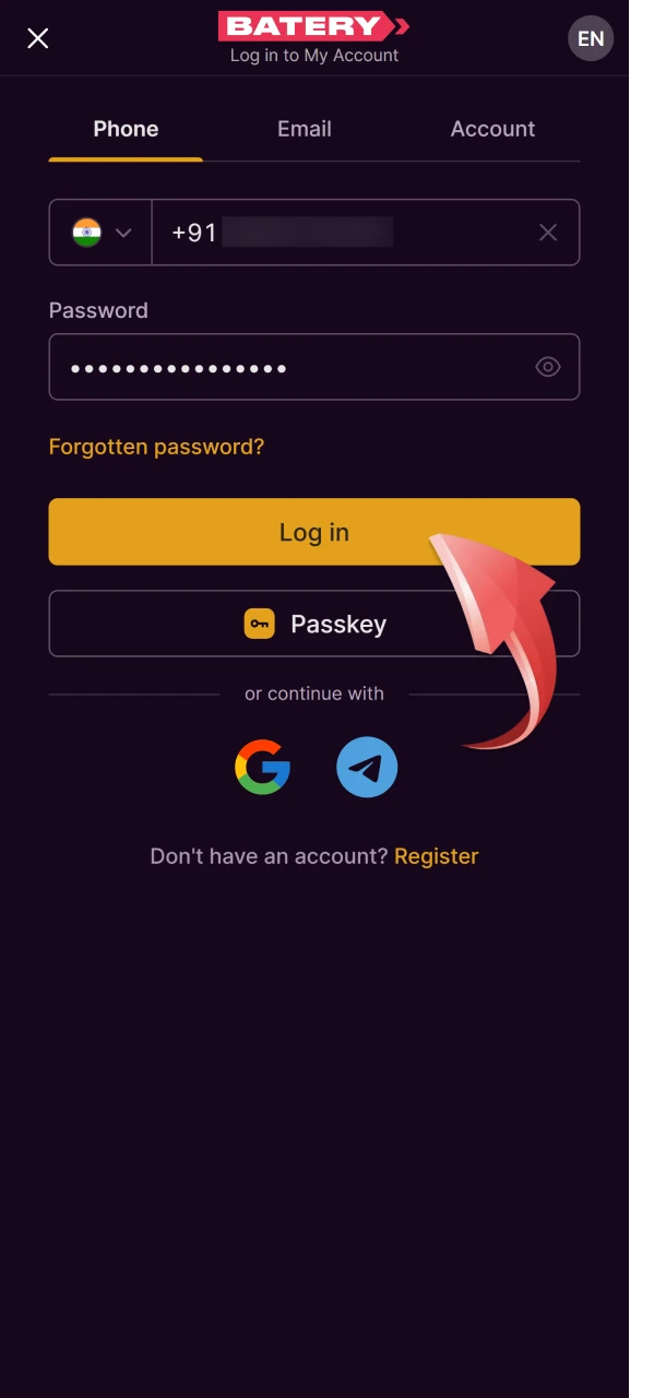 Log in and authorize access to the funds management.