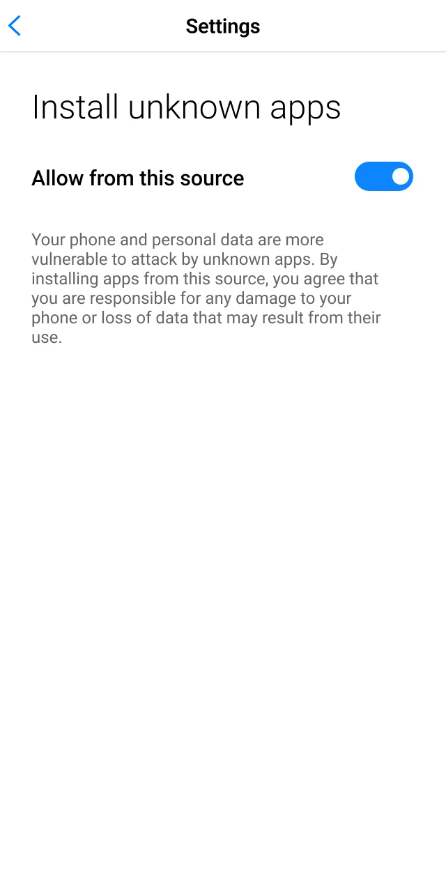Adjust Android settings to allow the Batery app installation.
