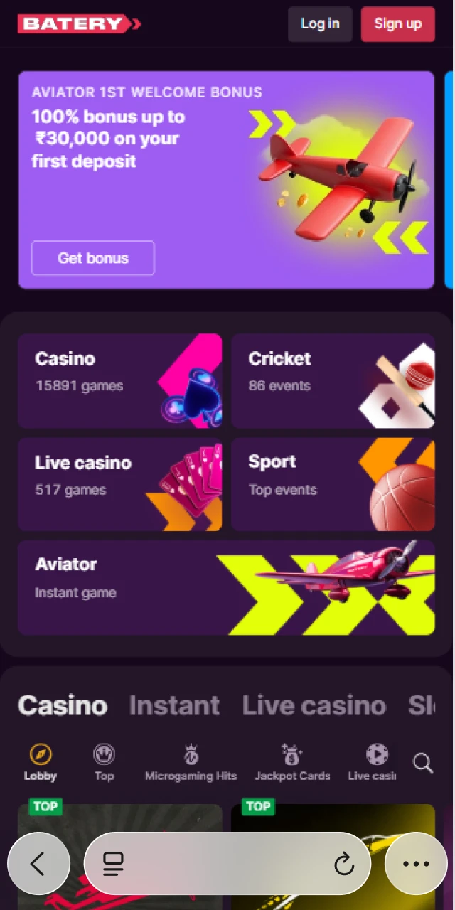 Access the Batery website on iOS by using the Safari browser.